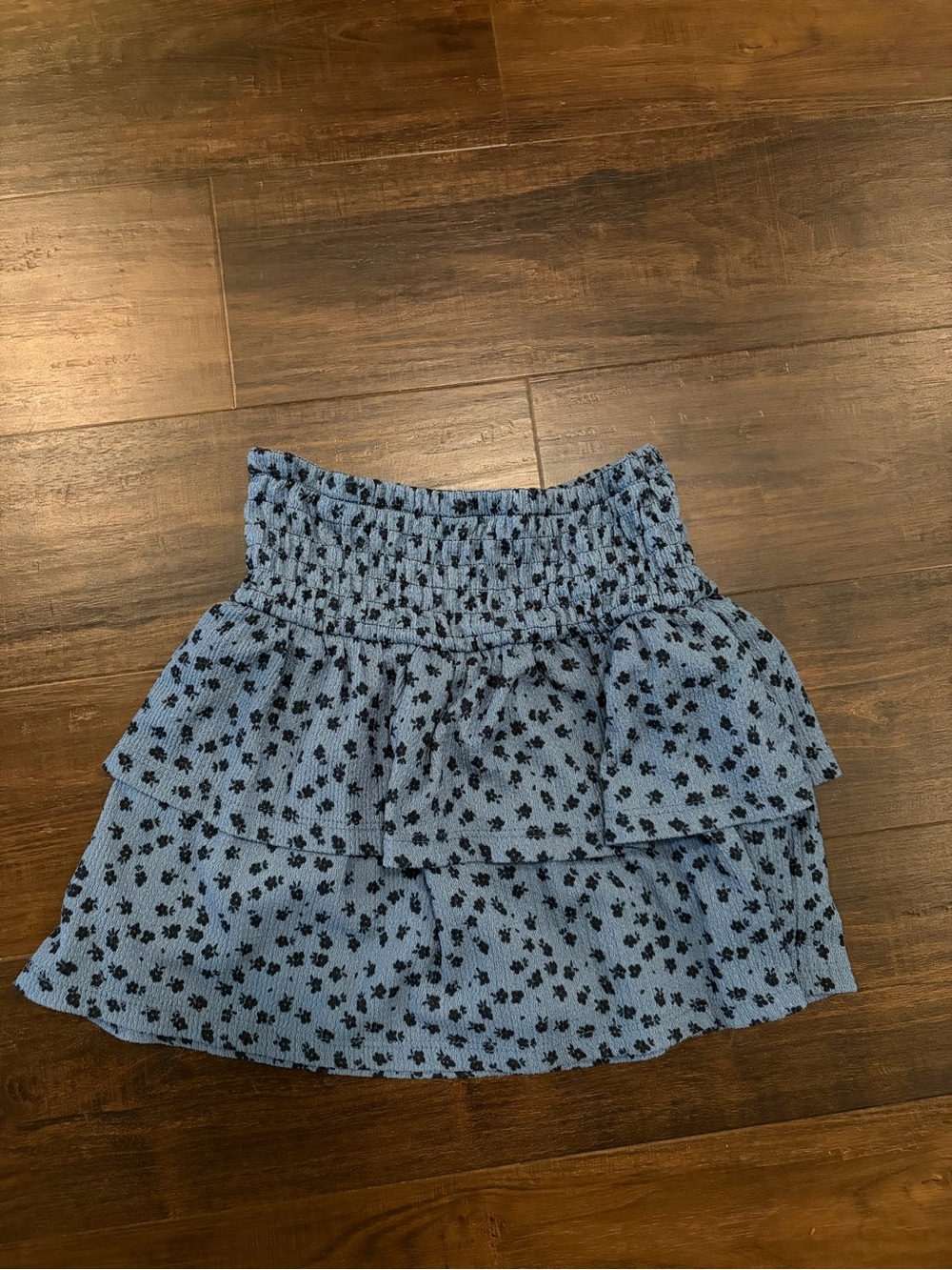 Zara Girls Skort Size 9 Blue Tiered Floral Print Smocked Waist